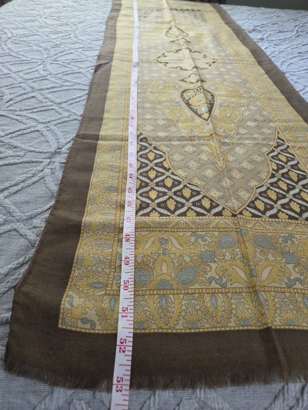 Authentic Etro Scarf Paisley Border Shawl in Gold and Olive - Picture 8 of 9